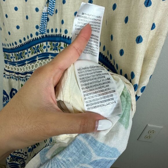 Farm Rio Off White Macaw Flight Maxi Dress L Boho Linen Blend Tiered Summer - Picture 11 of 14